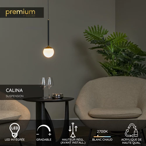 Lucide CALINA - Suspension - Ø 9,9 cm - LED Dim. - 1x9W 2700K - Noir | Premium - USP